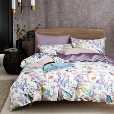 VM VOUGEMARKET Purple Floral Birds Duvet Cover Set,Botanical Flower Plants Pa...