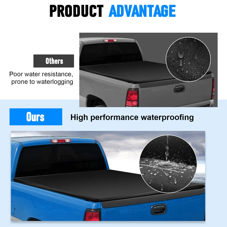 6.5ft Bed Tonneau Cover Soft Roll Up For Chevy Silverado/GMC Sierra 1500 07-13 Foto 3 de 4