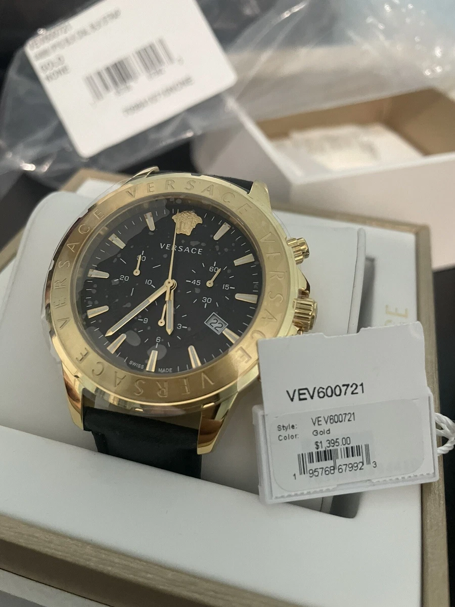 Versace Mens Gold 44 mm Chrono Signature Strap Watch VEV600721