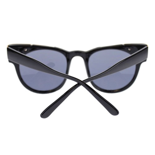 Women's Designer Sunglasses Chic Metal Top Round Cat Eye UV400 Black Gold - Picture 4 of 5