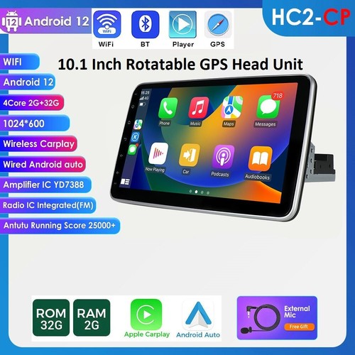 Single 1 DIN Rotatable 10.1'' Android 12 Carplay Car Stereo Radio GPS WiFi 2+32G - Picture 4 of 17