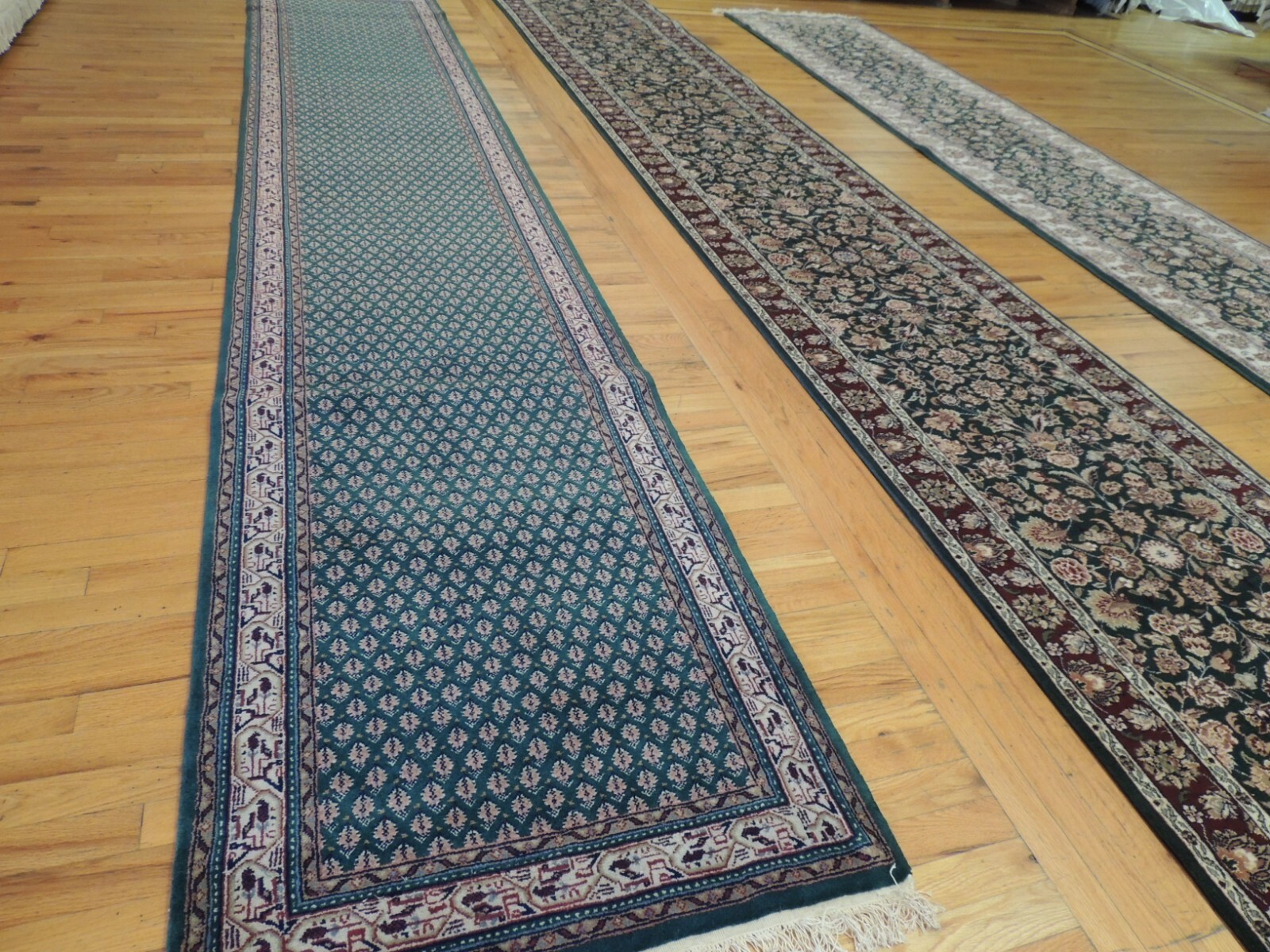 2x14 3x14 2X11. Meir Indian RUNNER Oriental Area Rug wool Green Rose ...