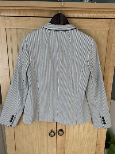 TALBOTS Aberdeen Blazer Size 6 Piped White Navy Stripes Nautical Jacket Preppy - Picture 3 of 6
