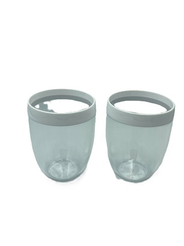 NEW Tupperware Set of 2 Plastic Stemless Glasses 350ml Clear with White Rim