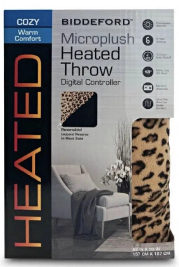 Biddeford Microplush Electric Throw Blanket Leopard Print | eBay