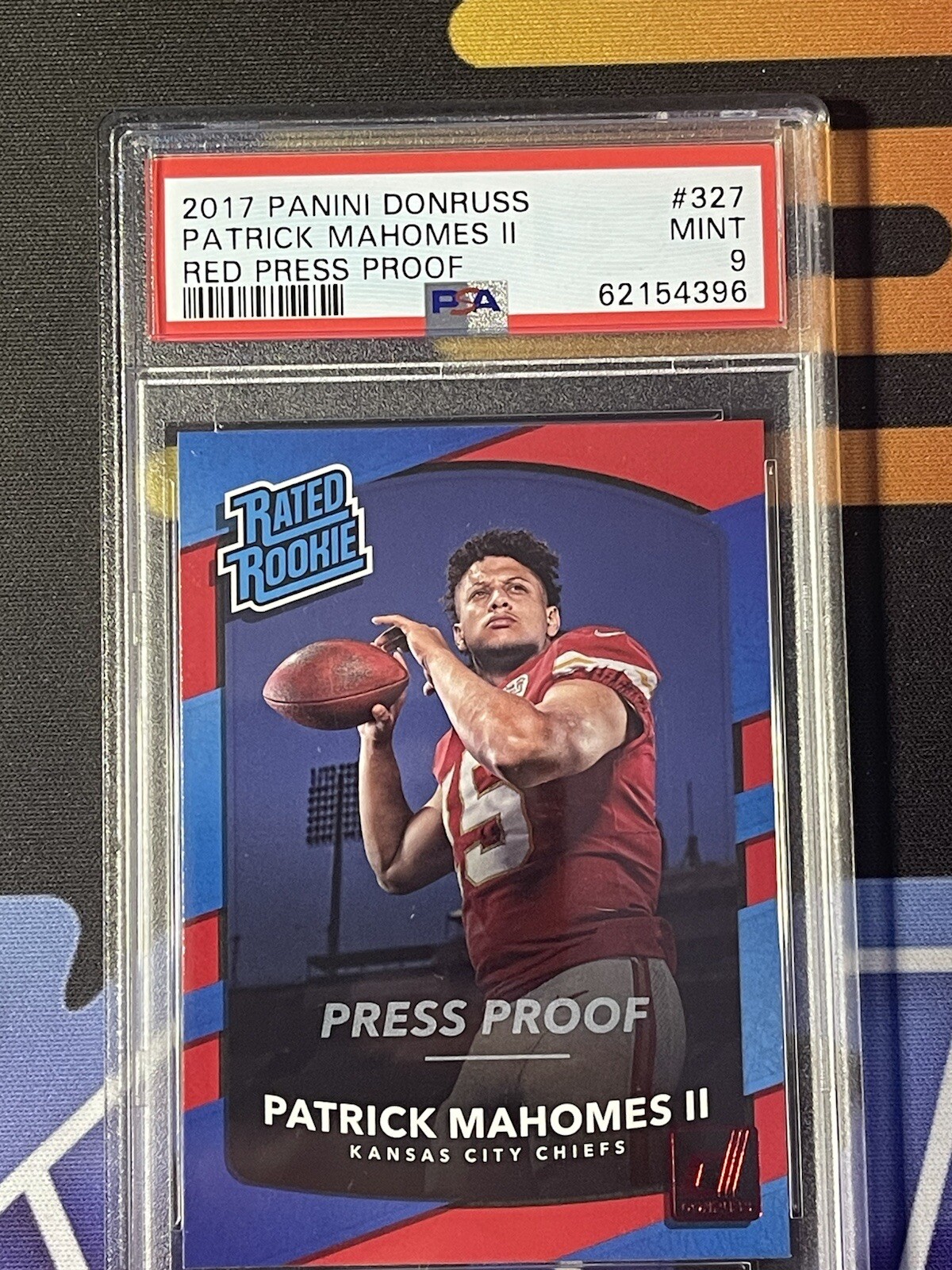 2017 DONRUSS RATED ROOKIE PATRICK MAHOMES RED PRESS PROOF #327 MINT 9 PSA