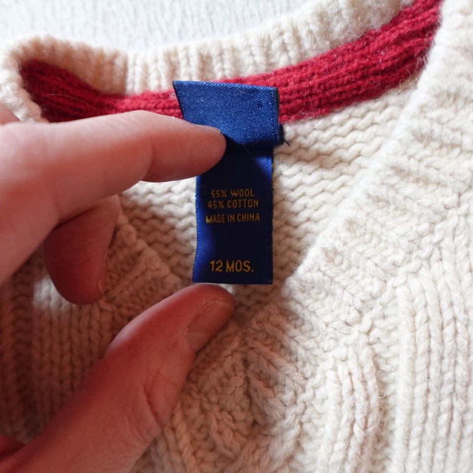 Oshkosh B'gosh Suéter Chaleco 12 Meses Beige Niño Lindo Preppy Tejido Acanalado Bebé Foto 3 de 4