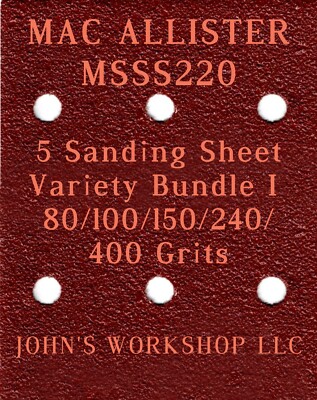 MAC ALLISTER MSSS220 - 80/100/150/240/400 Grits - 5 Sandpaper Variety Bundle I