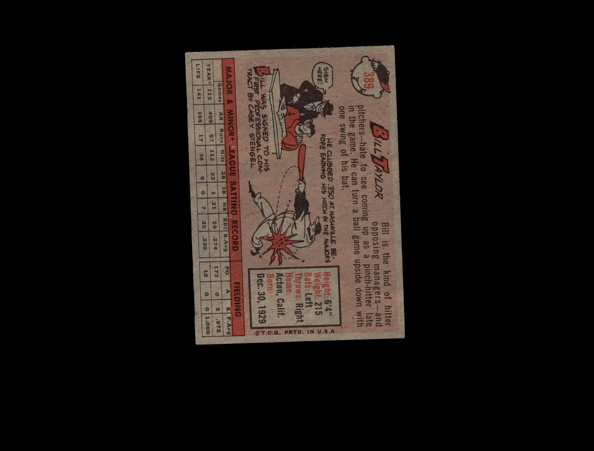 1958 Topps 389 Bill Taylor NM #D786561 | eBay