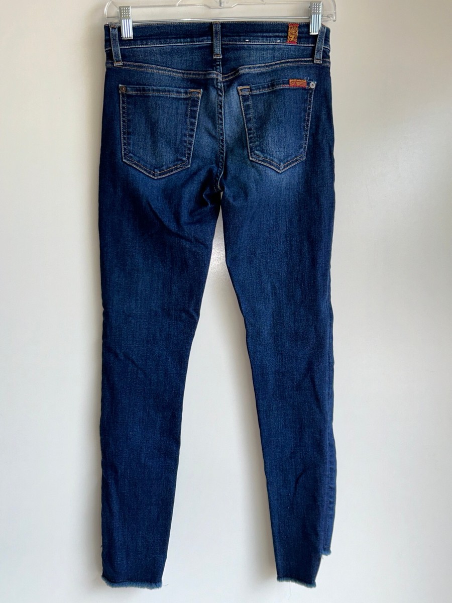 7 For All Mankind The Ankle Skinny Distressed Denim Step Hem Jeans
