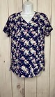 S Butter Soft Women's Small Scrub Top Short Sleeve Navy Floral Print Pockets — photo 2