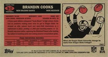 Brandin Cooks 2014 Topps Chrome - 1963 Minis #TB-27 1965 Tall Boys Saints - Image 2 of 2