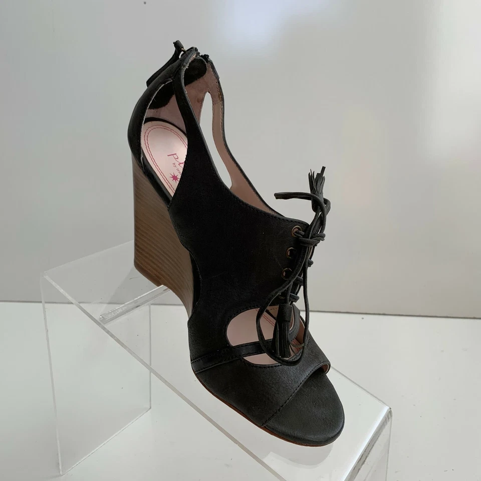 Zapatos con cordones Plenty Tracy Reese Belle carbón cuña punta abierta talla EU 38 US 7.5 Foto 2 de 4