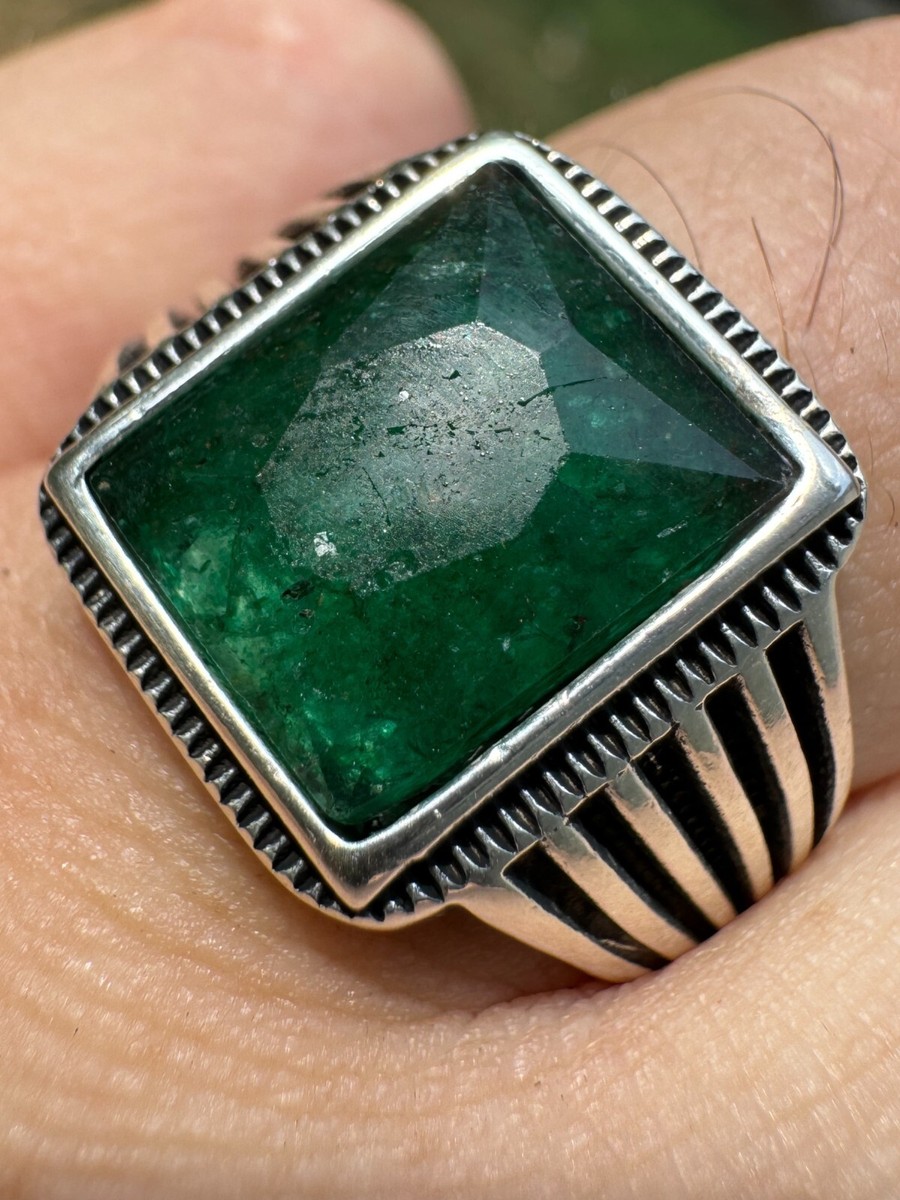 Large 10ct Genuine Natural Emerald Gemstone Mens Real Solid 925