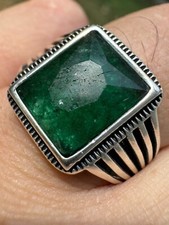 Large 10ct Genuine Natural Emerald Gemstone Mens Real Solid 925 Silver Ring