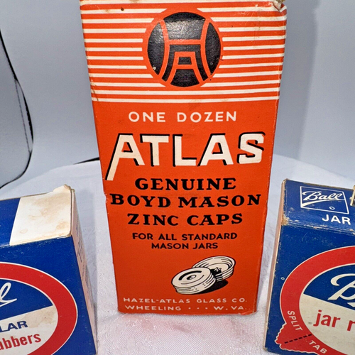 12 BALL ZINC CAPS FOR MASON JARS REGULAR PORCELAIN LINED & 22 JAR RUBBERS NEW - Picture 3 of 11