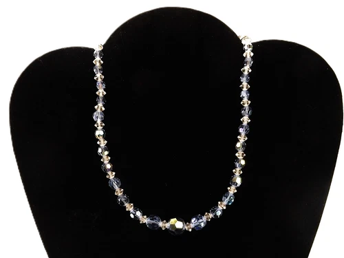 12" Vintage Single Strand Blue  AB Glass Bead Necklace,  Costume Jewelry JWL-523
