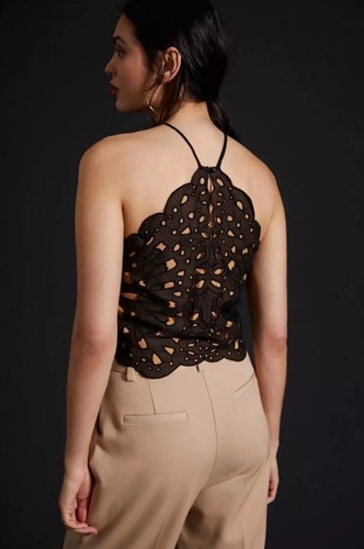 Neu mit Etikett Anthropologie Schmetterling Neckholder Cutout Crop Top Ösen Spitze schwarz Größe 8 - Bild 5 von 11