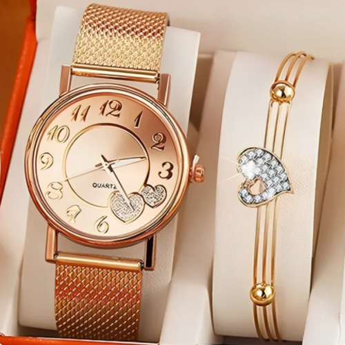 Elegant Rose Gold Heart Dial Watch Female Waterproof Luxury Watches Women