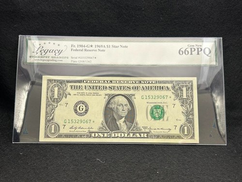 United States of America, $1, 1969, Federal Reserve Note, Star Note, LCG 66PPQ