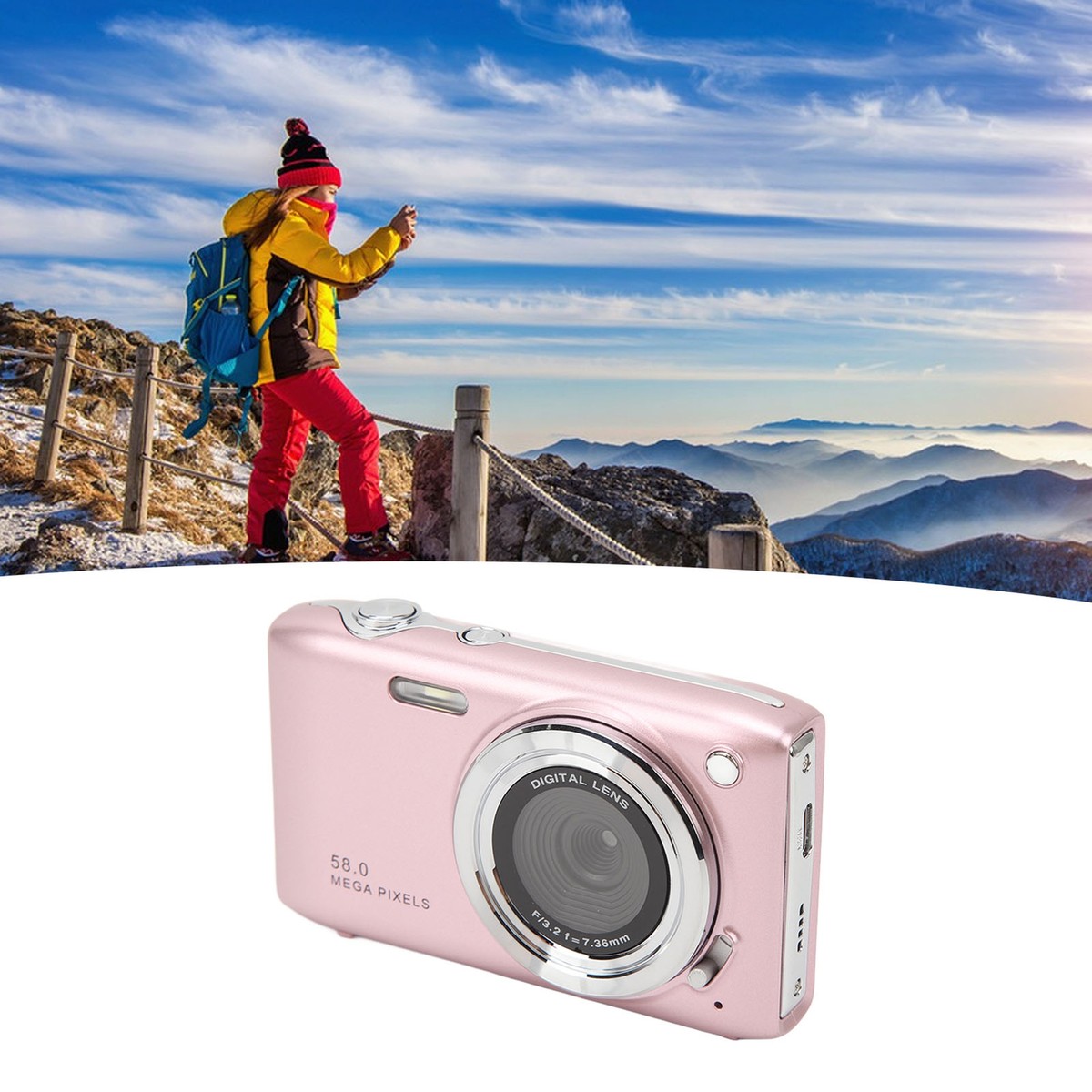 Pink)4K HD 58MP 16X Zoom Digital Camera With 2.88 Inch