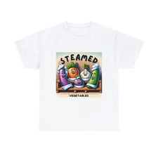 Unisex Adult T Shirt Funny Food Tee Chef Cooking “Steamed Vegetables” Cartoon