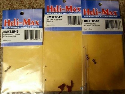 LOT OF HELIMAX NOVUS FP HMXE8546 FLYBAR WEIGHT/PADDLE MOUNT, HMXE8547 CNC MAIN B