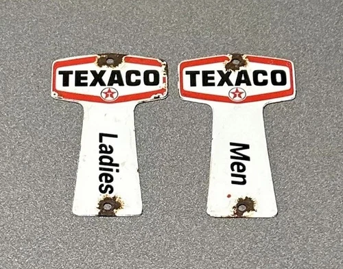 VINTAGE SET TEXACO RESTROOM KEY HOLDERS PORCELAIN SIGN CAR GAS TRUCK OIL