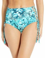 74 Carmen Marc Valvo High Waist Bikini Bottom Side tie Detail Blue Size S