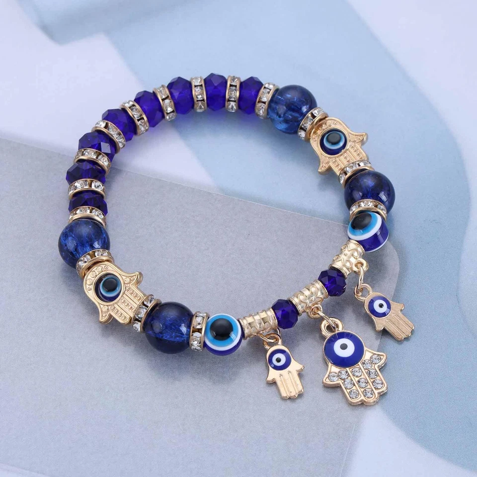 Boho Hamsa Böse Augen Armband Türkisch Glück blau Eva Eye Perlen Armband Gold... - Bild 3 von 4
