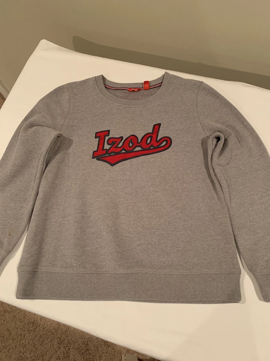 Izod Women s Sweatshirt Grey Pullover Crew Neck With Red Izod Logo. Sz L G