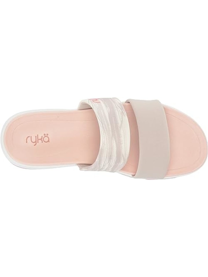 RYKA Womens Gray Shock Diva Round Toe Wedge Slip On Slide Sandals Shoes