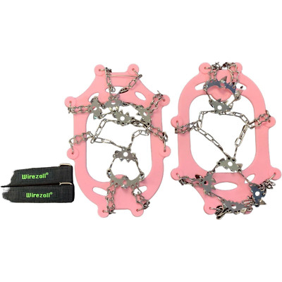 Wirezoll Ice Cleats Non Slip Climbing Spikes Ice Grippers XL + Carry Bag Pink
