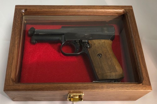 PISTOL GUN PRESENTATION CASE GLASS TOP WOOD BOX FOR MAUSER 1934 GERMAN FIREARM - 第 1/12 張圖片