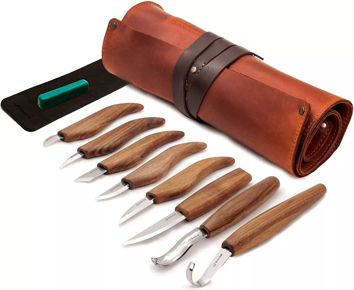 Bsort Wood Whittling Kit with leather Roll Wood Carving Tools Kit