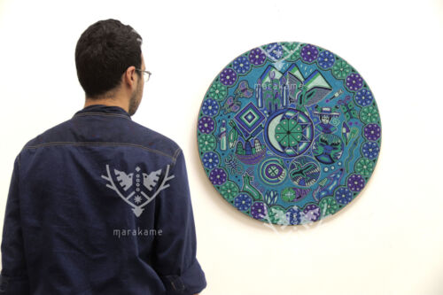 Quadro filato arte Huichol - Catinemiayeeni 60 cm. 24 pollici Filo per opera d'arte messicana - Foto 4 di 16