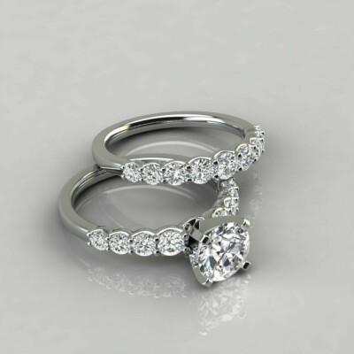 Round Cut 3.25Ct Diamond 14k White Gold Engagement Ring Set Simulated in Size 7