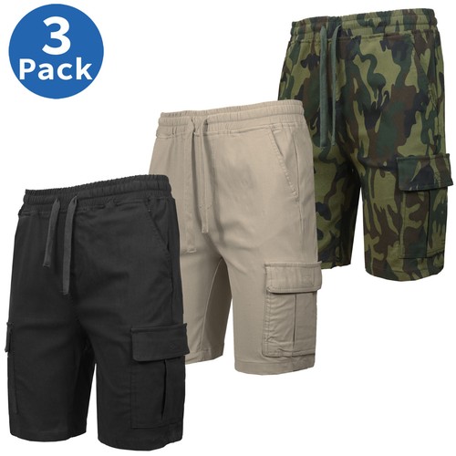 Paquete de 3 pantalones cortos cargo flexibles elásticos para hombre con 6 bolsillos (tallas S-2XL) envío gratuito - Imagen 7 de 22