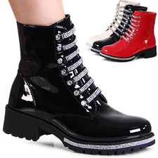 Bottes Biker Pour Femmes En Vernis Avec Paillettes Et Talon Plateau