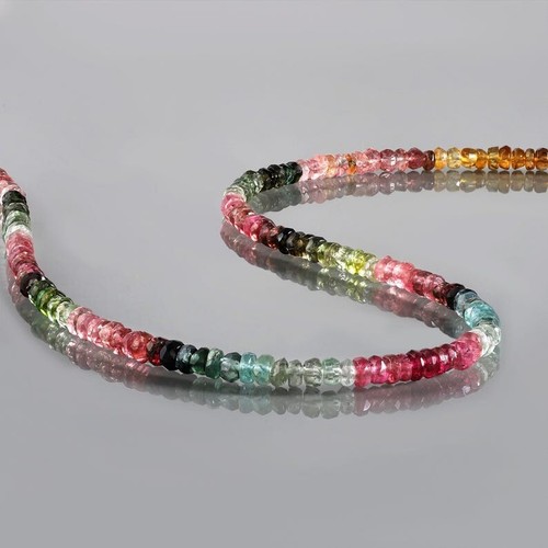 AAA++ Watermelon Tourmaline Faceted Rondelle 3-4MM 18" Gemstone Beaded Necklace - Picture 7 of 9