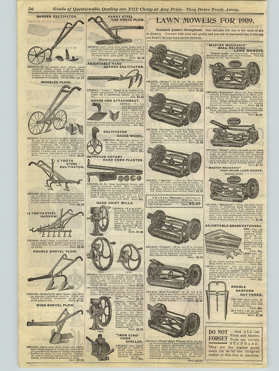 1909 PAPER AD Master Mechanic Push Reel Lawn Mowers Park Red