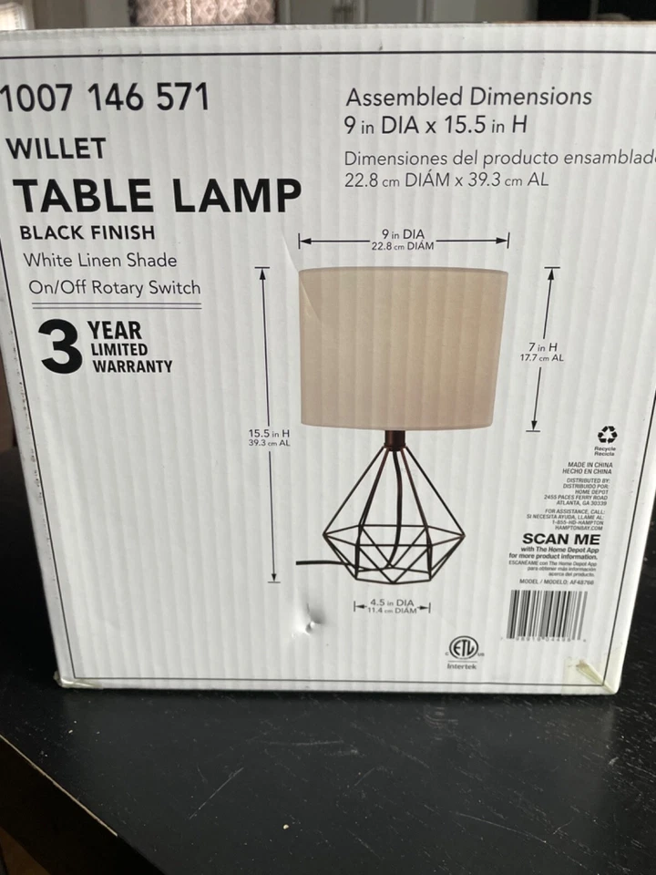 Настольная лампа Hampton Bay Willet Accent металл в черной клетке белый абажур - Изображение 2 из 2