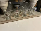 4 Vintage Mugs Anchor Hocking Clear Pedestal Winter Sports Holiday Season
