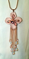 Rose Gold Plated Crystal Tasseled Flower Pendant Necklace Snake Chain  Earring