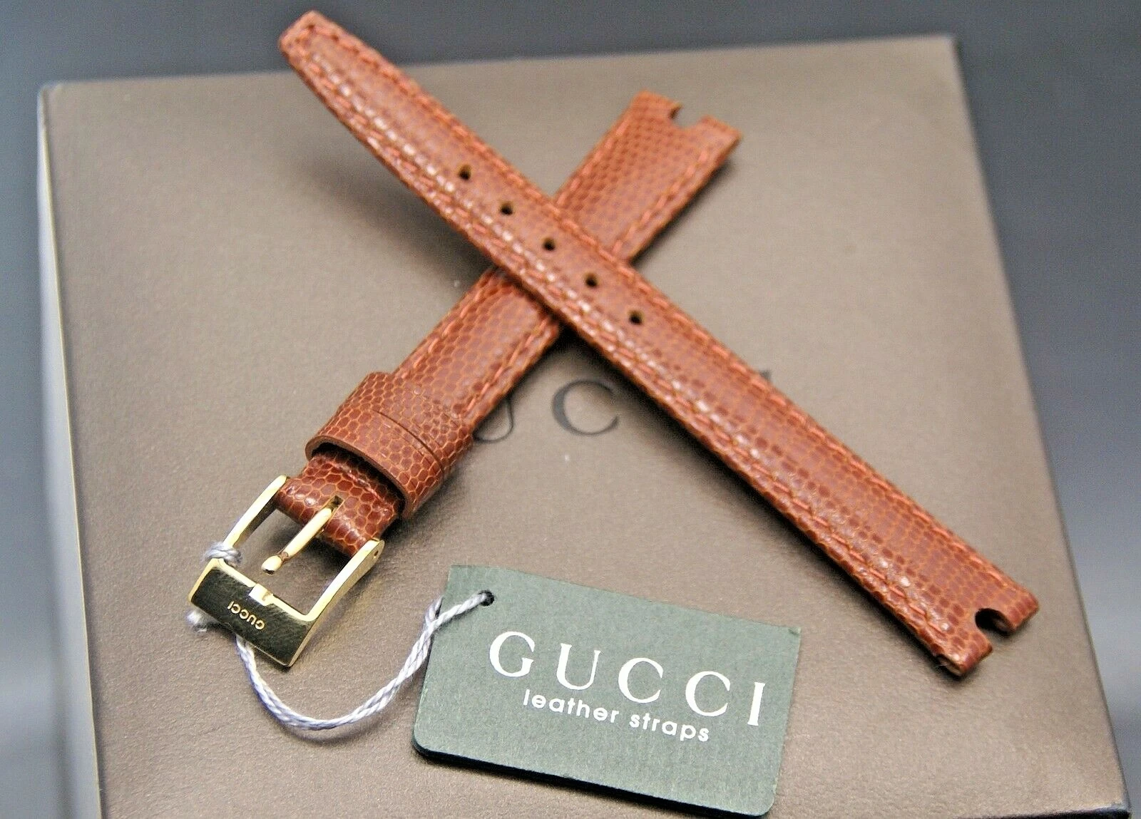 Gucci 12 MM motif lézard neuf sur bracelet cuir véritable avec encoche (12.108)