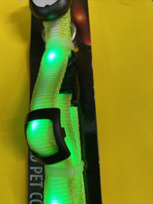 dog L.E.D. Collar Medium 13'' - 19''  GREEN/White Bright Mace Nite Beams  safe