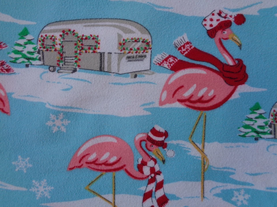 Sábanas ajustables planas NICK & NORA de franela flamenco Airstream cámper Navidad reina Foto 4 de 4