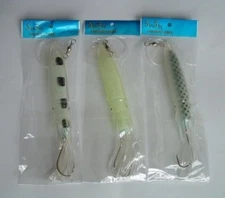 3 NEW Rigged Squid Trolling Fishing Lures 7.5" bait lot big game 7/0 Hooks 