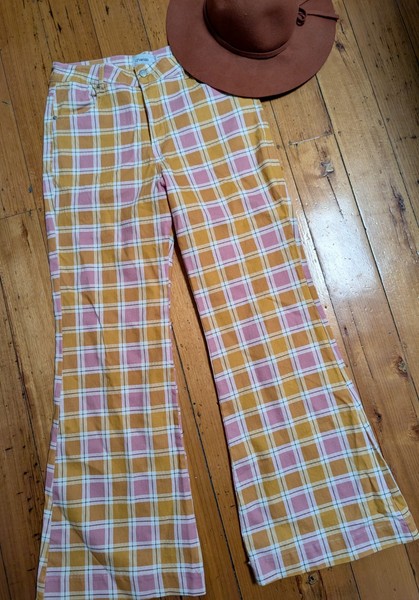 Awesome Tartan Check Ghanda Flares Jeans 12, Summer Festival Vibes, High Rise