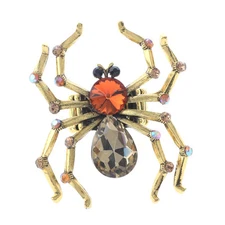Gold Tone Metal Crystal Rhinestone Spider Stretch Ring R1341-BRN